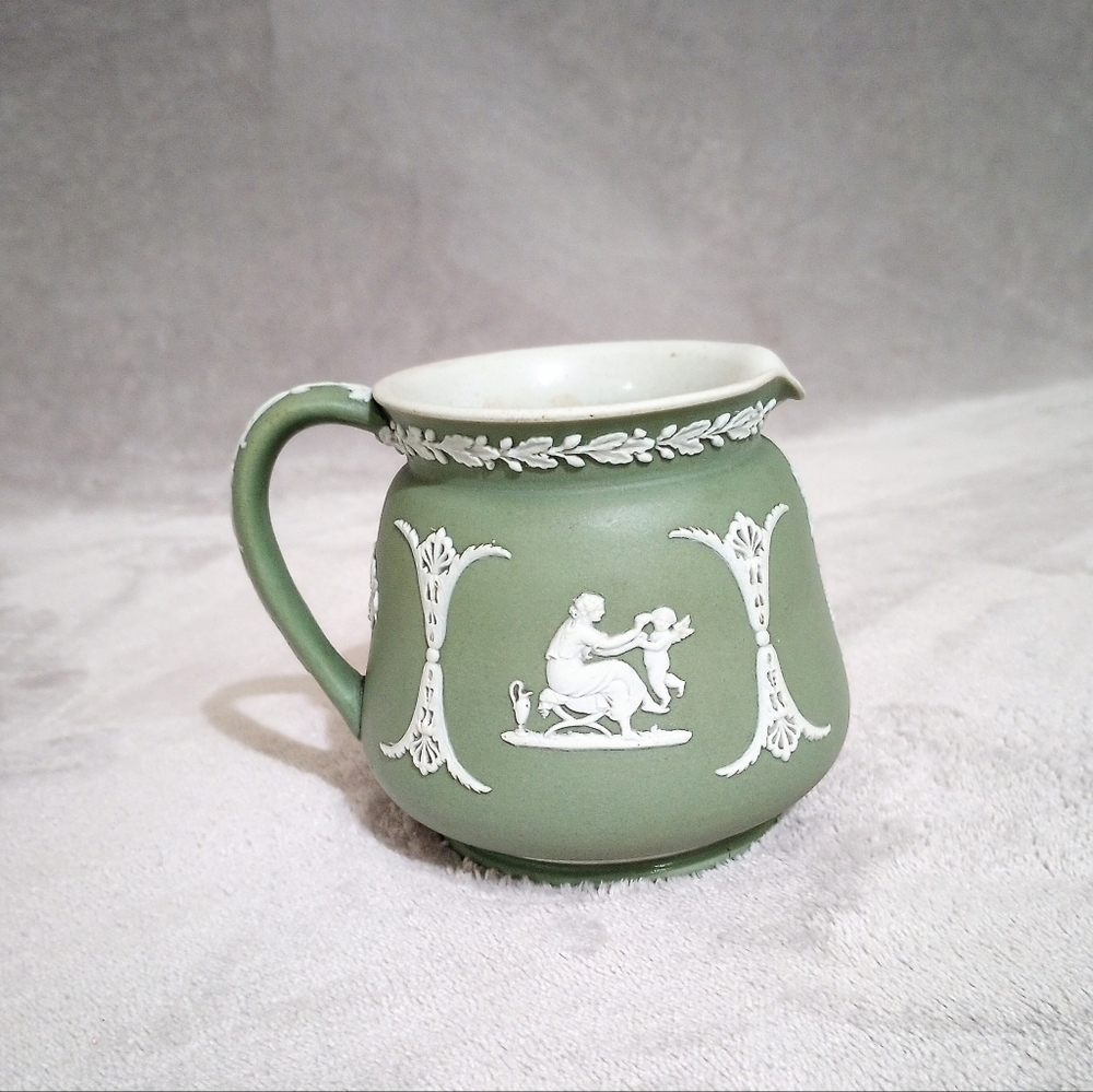 Wedgwood Jasperware Cream Pitcher Creamer Celadon Green